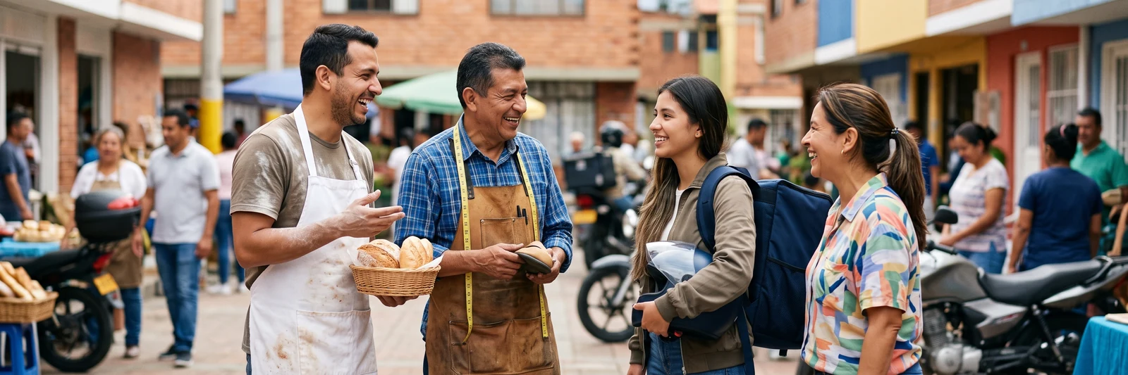 Trabajadores independientes de diferentes oficios en un mercado
